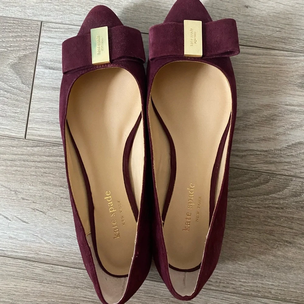 Kate Spade Norah Suede Burgundy Ballet Flats Size 6 - Picture 2 of 5